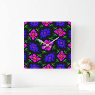Horloge Carrée Joli Motif de fleurs roses