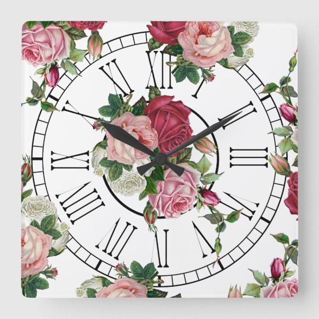 Horloge Carrée Joli pays français Floral (Recto)