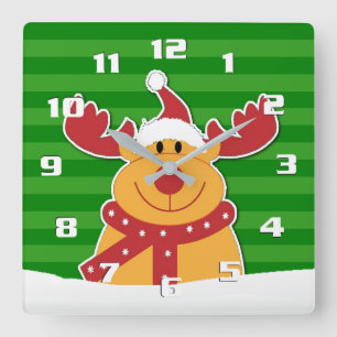 Horloge Carrée Joli Rudolph dans la neige Amusant Noël