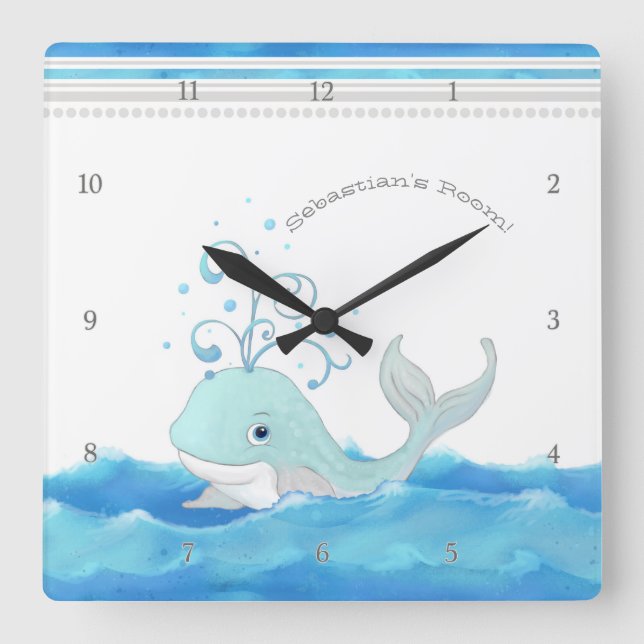 Horloge Carrée Jolie baleine dans l'océan personnage de dessin an (Recto)