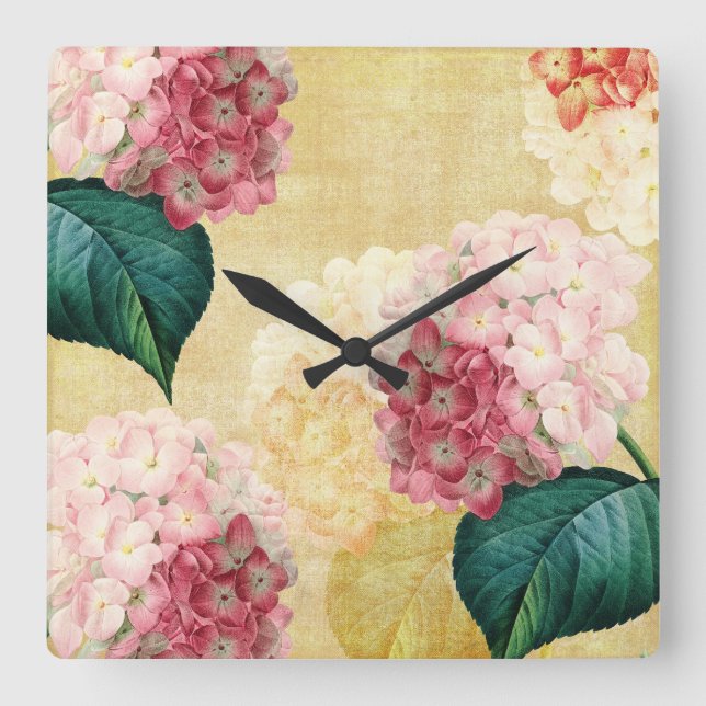 Horloge Carrée Jolie Hydrangea Floral (Recto)
