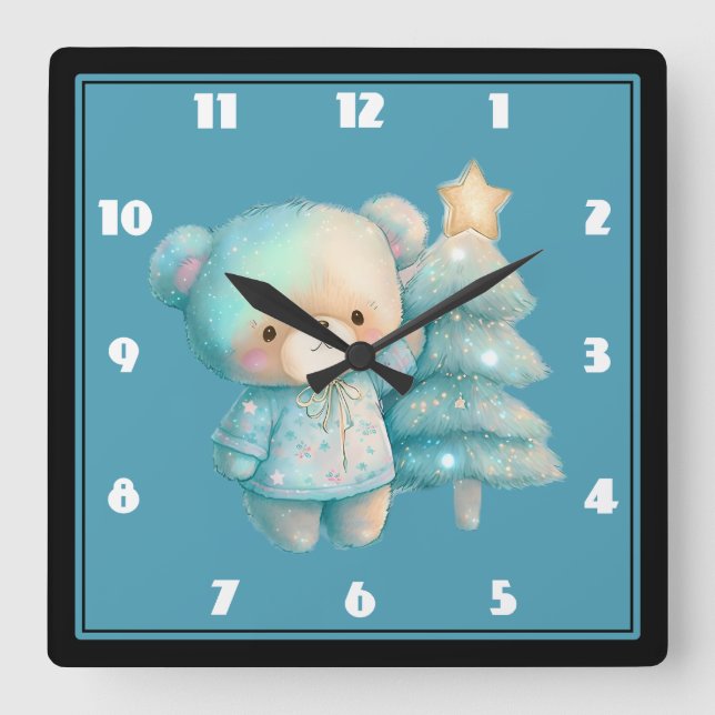 Horloge Carrée Jolie Ours et Noël (Recto)