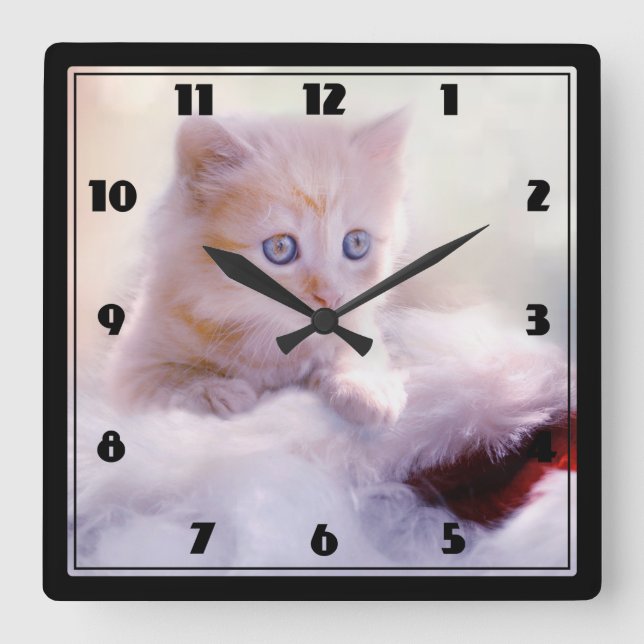 Horloge Carrée Jolie photo Christmas Kitten (Recto)