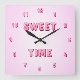 Horloge Carrée Jolie rose bonbon temps doux