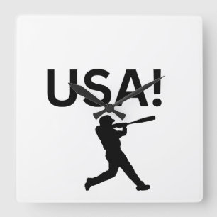 Horloge Carrée joueur de baseball américain utilisant dot comme b