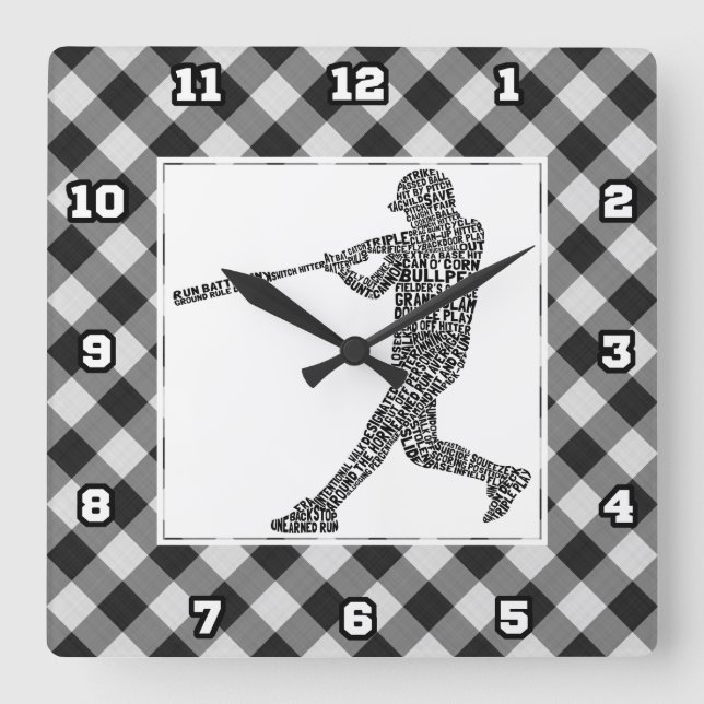 Horloge Carrée Joueur de baseball softball Word Art (Recto)