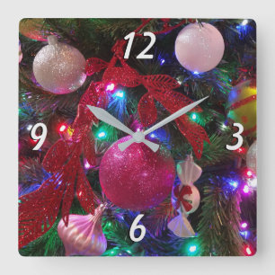 Horloge Carrée Jour de Noël multicolore Arbre coloré