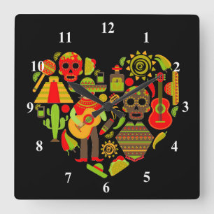 Horloge Carrée Jour mexicain du Mexique mort