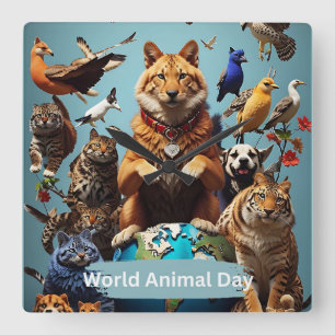 Horloge Carrée Journée mondiale des animaux