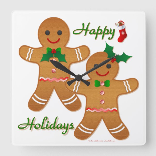 Horloge Carrée Joyeuses vacances Gingerbread Homme garçon fille (Recto)
