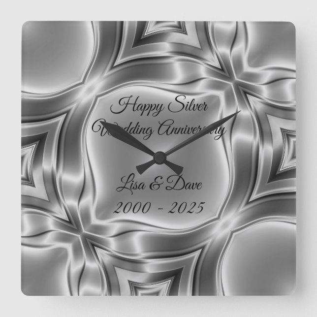 Horloge Carrée Joyeux 25e anniversaire de la Mariage d'argent (Recto)