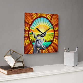 Horloge Carrée Joyeux Âne Sunshine