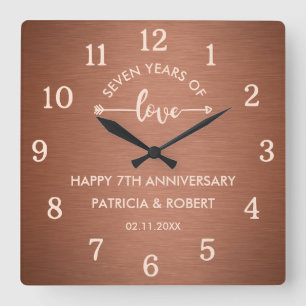 Horloge Carrée Joyeux anniversaire de cuivre 7e anniversaire de M