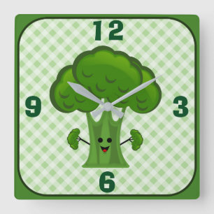 Horloge Carrée Joyeux Brocoli vert