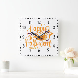 Horloge Carrée Joyeux Halloween chauves-souris citrouille lumineu