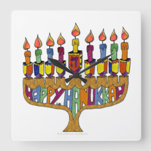 Horloge Carrée Joyeux Hanukkah Toupies Menorah
