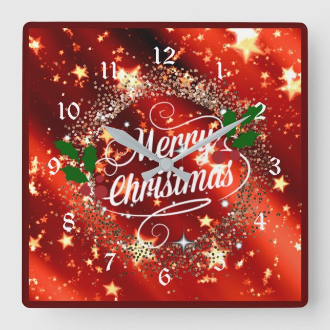 Horloge Carrée Joyeux Noël étincelant et brillant (Recto)