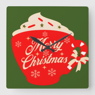 Horloge Carrée Joyeux Noël Frosting Snowflakes Sprinkings