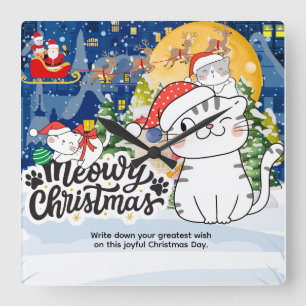 Horloge Carrée Joyeux Noël Miaou