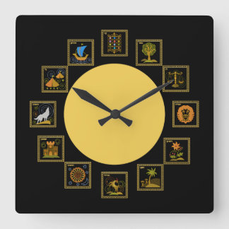 Horloge Carrée Judaica 12 tribus d'horloge de l'Israël