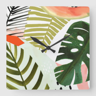 Horloge Carrée Jungle Beat Tropical Green