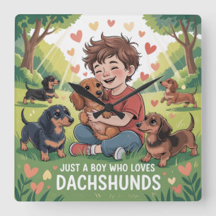 Horloge Carrée Juste un garçon qui aime les dachshunds