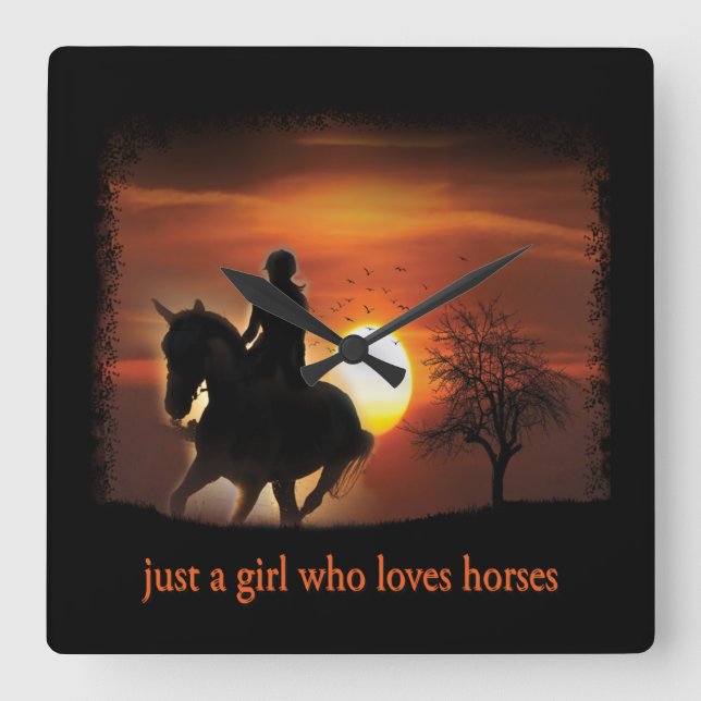 Horloge Carrée juste une fille qui aime les chevaux (Recto)