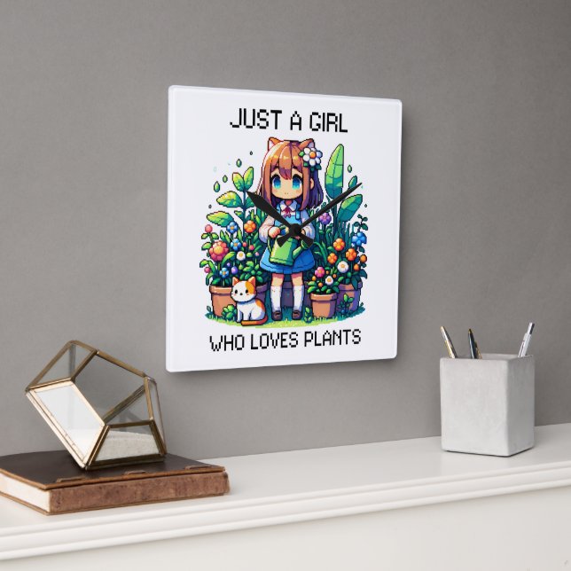 Horloge Carrée Juste une fille qui aime les Plantes (Bureau)