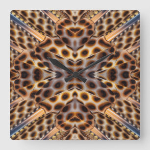 Horloge Carrée Kaléidoscope de plumes de faisan Brown