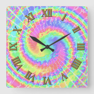 Horloge Carrée Kaleidoscope en spirale NOMBRES ROMAINS TEINTURE T