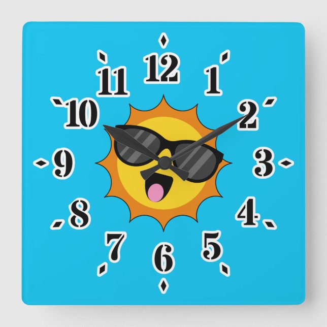 Horloge Carrée Kawaii Joyeux soleil avec lunettes de soleil (Recto)