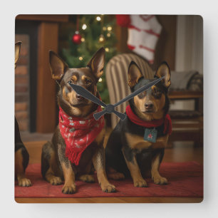Horloge Carrée Kelpie australienne près de la cheminée Noël
