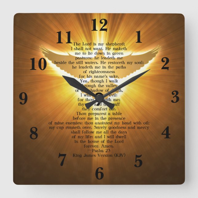 Horloge Carrée King James Version Psaume 23 Écriture biblique (Recto)