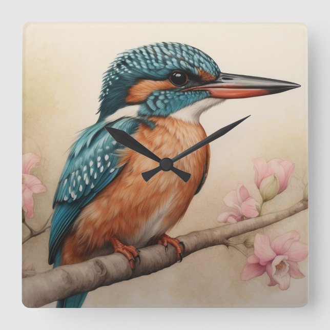 Horloge Carrée Kingfisher Bird (Recto)