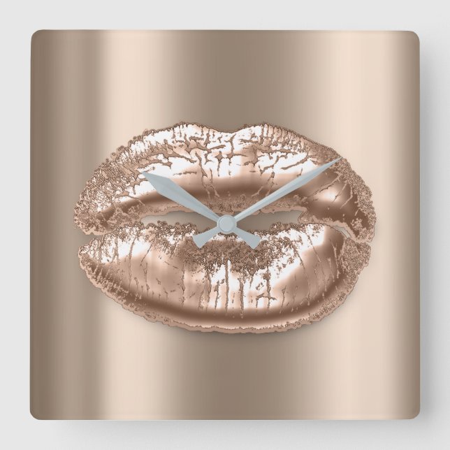 Horloge Carrée Kiss Lips Beige Bronze Rose Maquillage métallique  (Recto)