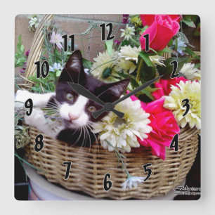 Horloge Carrée Kitten in a Basket