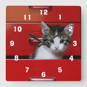Horloge Carrée Kitten Peeking