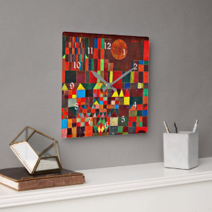 Horloge Carrée Klee - Château et Soleil