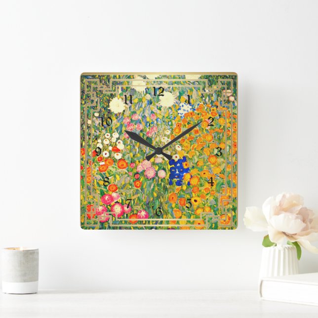 Horloge Carrée Klimt - Jardin Fleur, (Maison)
