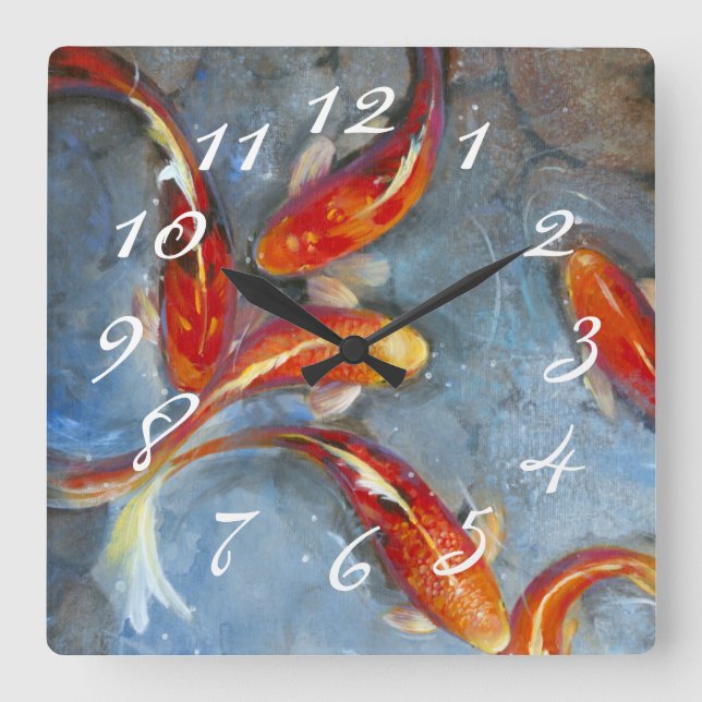Horloge Carrée Koi gracieux II (Recto)