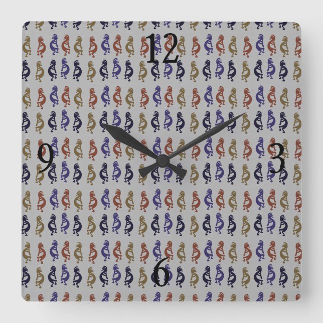 Horloge Carrée Kokopelli Groupe de Flûtes Jouant Figures Carré Wa (Recto)