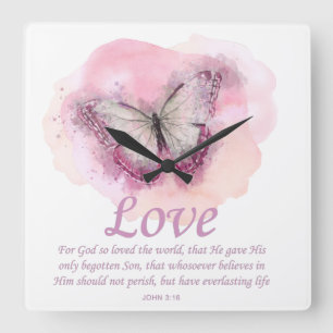 Horloge Carrée La Bible chrétienne des femmes Verse Papillon :Am
