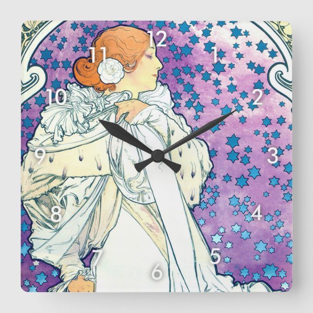 Horloge Carrée La Dame des Camelias, Alphonse Mucha (Recto)