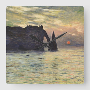 Horloge Carrée La Falaise d'Étretat, soleil couchant de Claude Mo