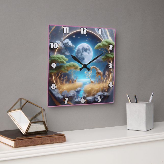 Horloge Carrée La girafe dans un crépuscule africain lumineux (Bureau)
