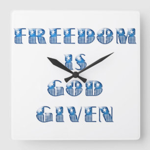 Horloge Carrée La liberté est donnée par Dieu, bleu