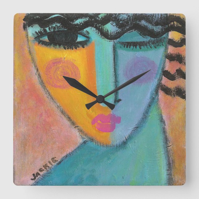 Horloge Carrée La peinture Abstraite funky d'une femme (Recto)