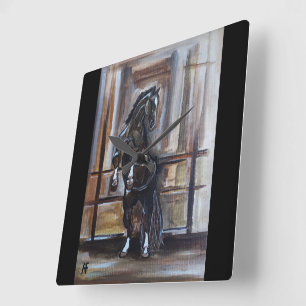 Horloge Carrée La peinture de cheval sauvage par Alfred Fox