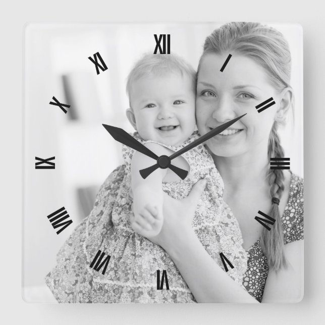 Horloge Carrée La photo et les nombres romains, font vos propres (Recto)