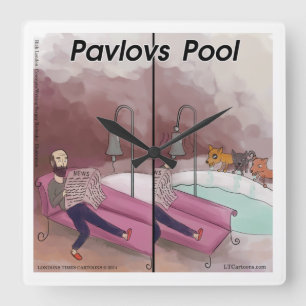 Horloge Carrée La piscine de Pavlov Dessin humoristique psycholog